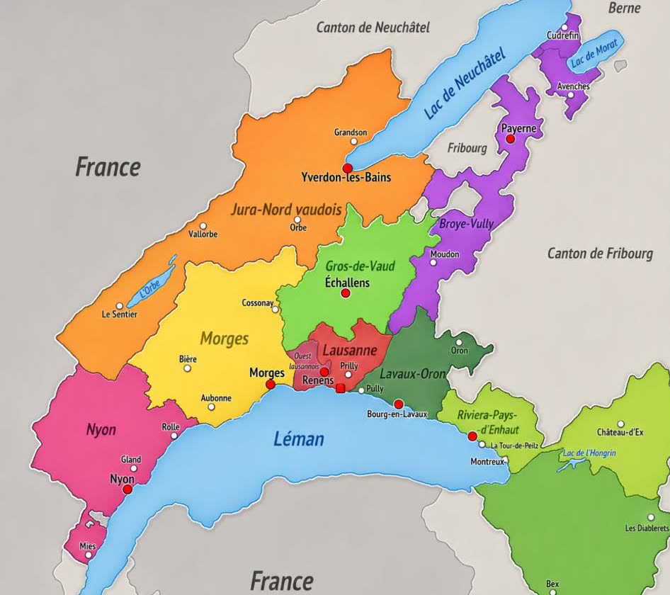 Carte de la région avec cantons couverts